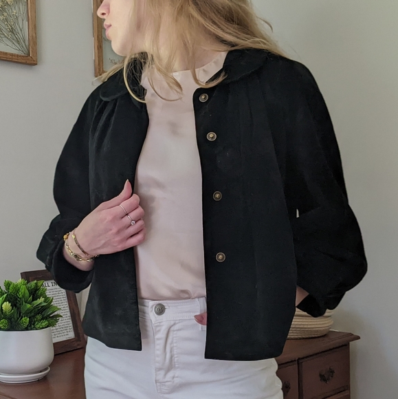 Vintage Cropped Puff Sleeve Suede Jacket - Picture 2 of 10